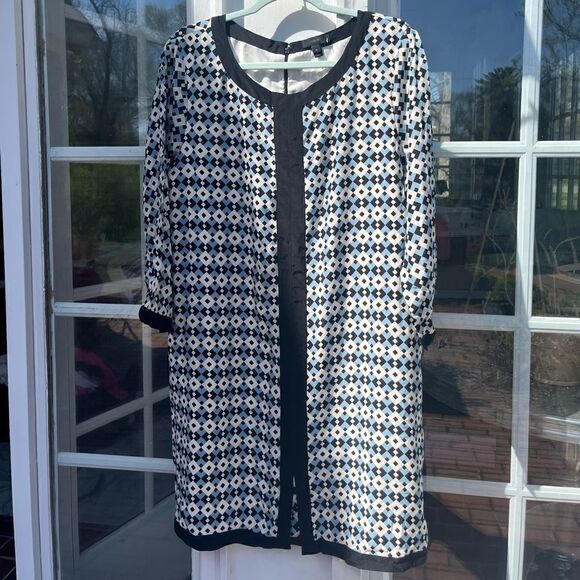 J Crew Geometric Diamond Tile Silk Shift Dress NWT - Picture 4 of 14